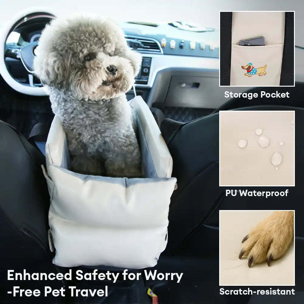 Portable Travel Faux Leather Waterproof Centre Console Pet Car Seat