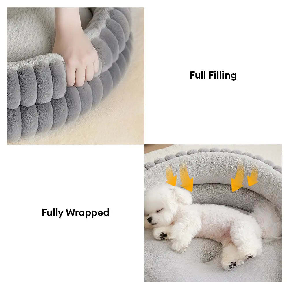 Round Plush Comfort Dog Bed With Raised Sides - Cuddling Bed