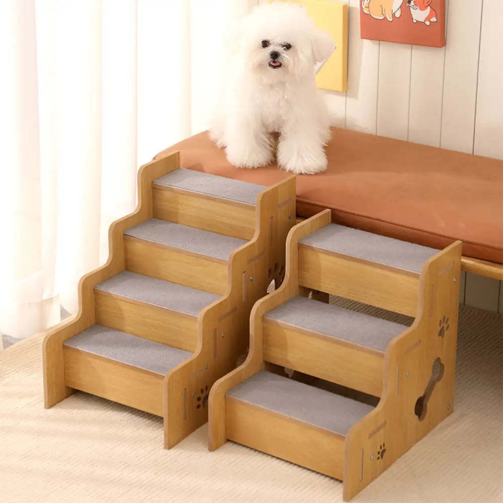 Safe Sturdy Wood Non-Slip Dog Ramp Steps
