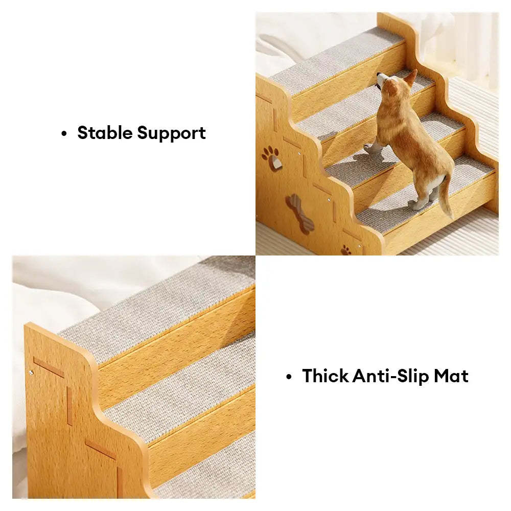 Safe Sturdy Wood Non-Slip Dog Ramp Steps