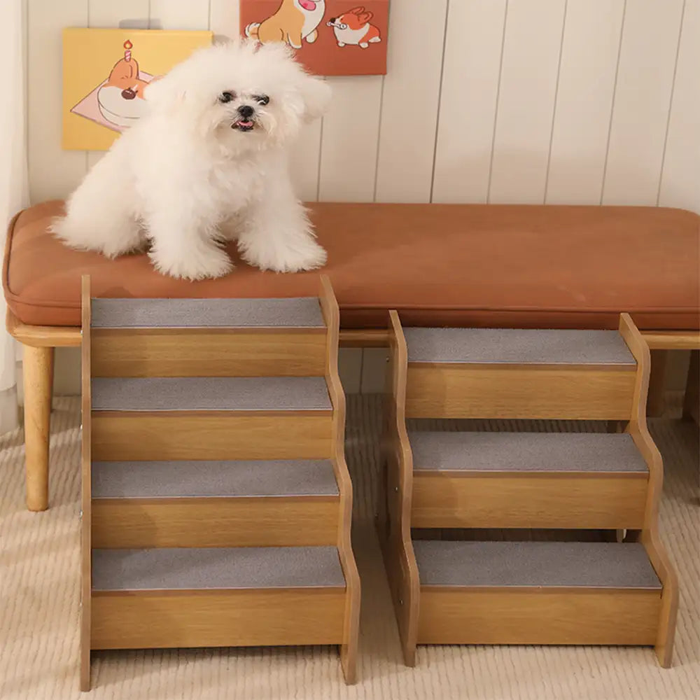 Safe Sturdy Wood Non-Slip Dog Ramp Steps