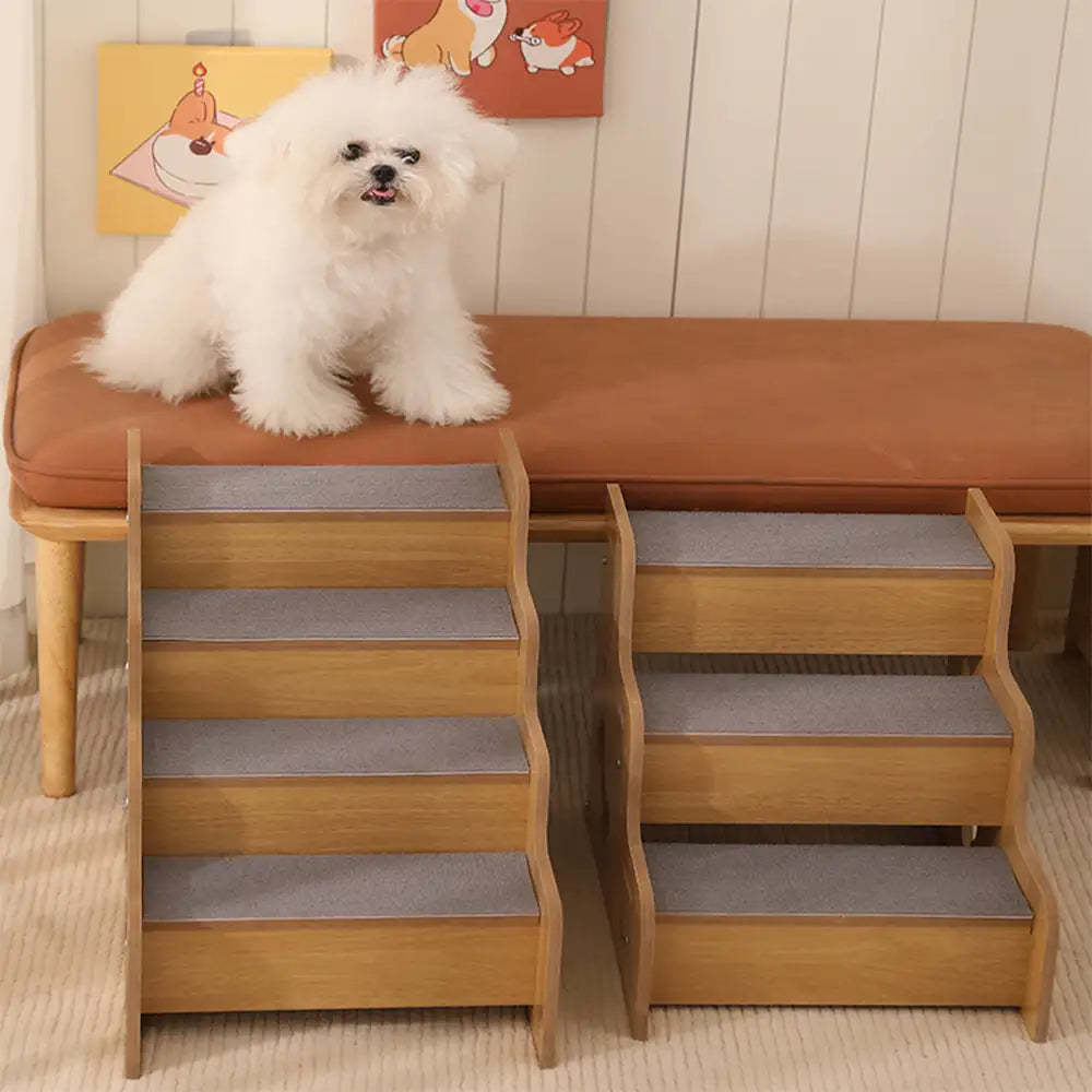 Safe Sturdy Wood Non-Slip Dog Ramp Steps