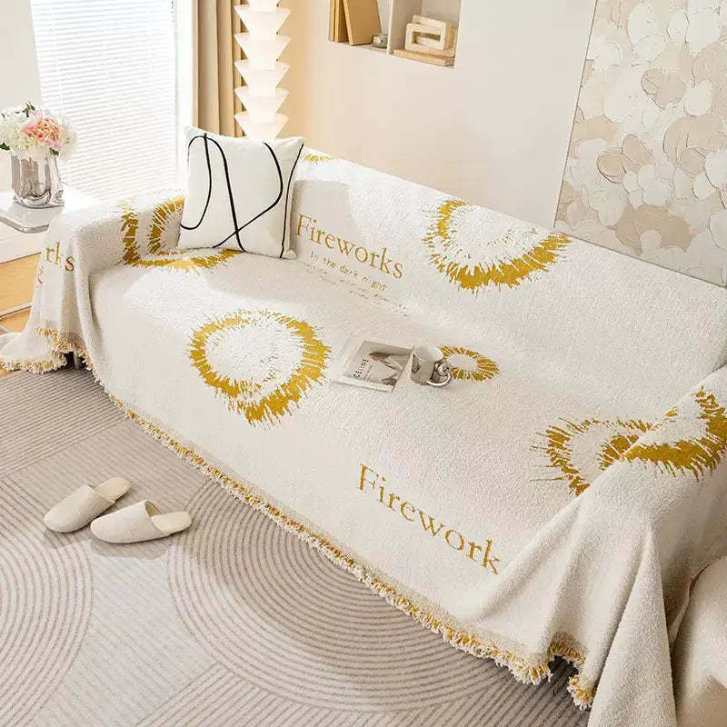 Simple Double-Sided Plush Yarn Scratch-Resistant Comfortable Sofa Cover - Fireworks