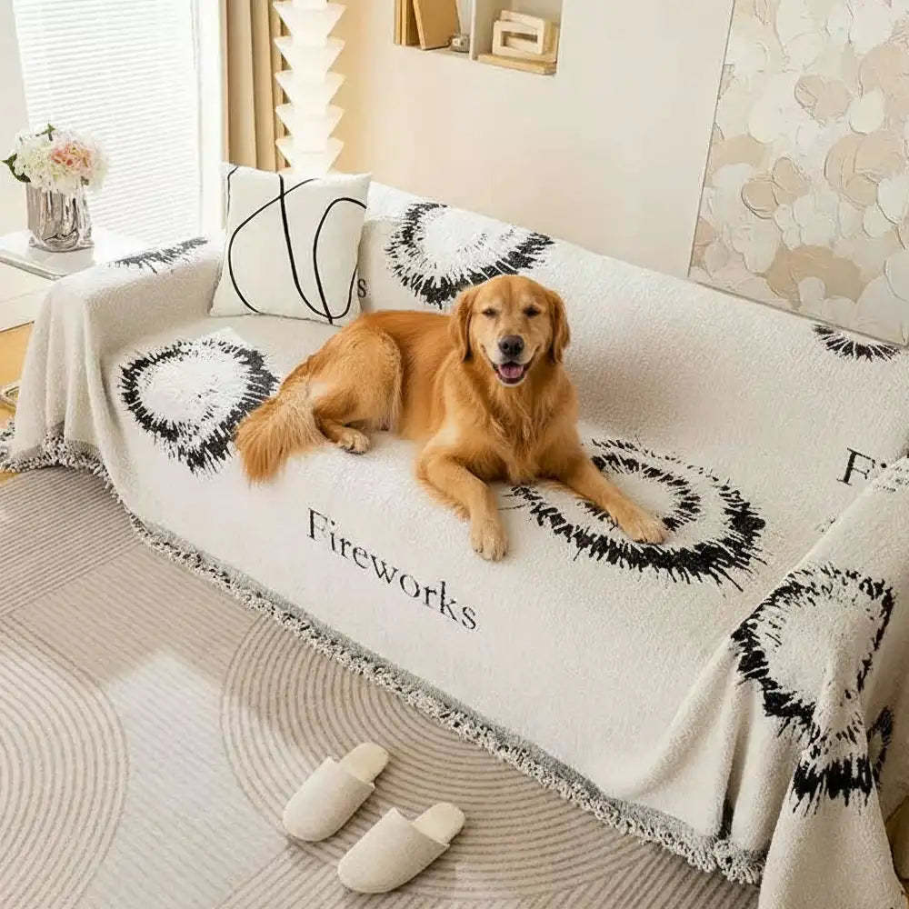 Simple Double-Sided Plush Yarn Scratch-Resistant Comfortable Sofa Cover - Fireworks