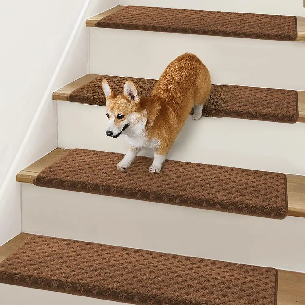 Soft Plush Indoor Stair Protectors Pet Friendly Tape Free Carpet Step Treads