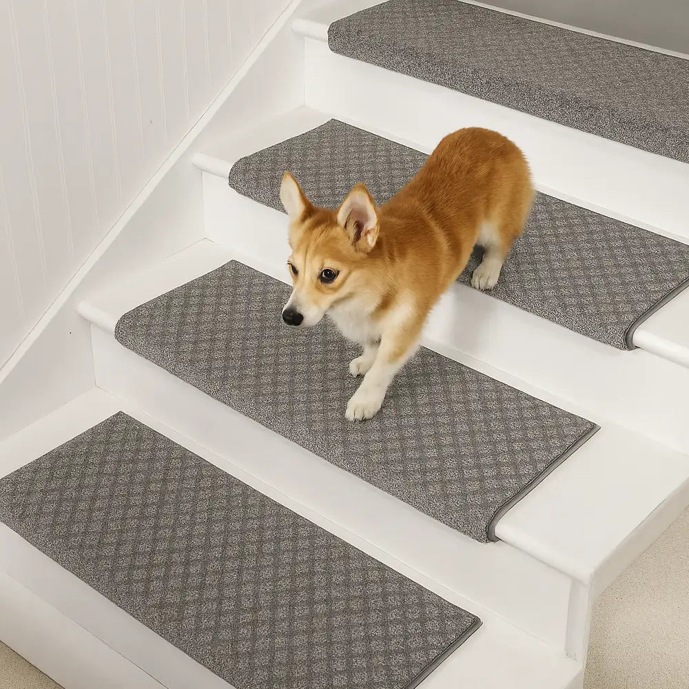 Soft Plush Indoor Stair Protectors Pet Friendly Tape Free Carpet Step Treads