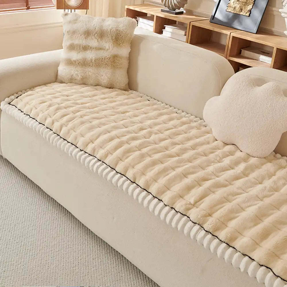 Solid-Colour Fluffy Sofa Decor Thickened Sofa Cover