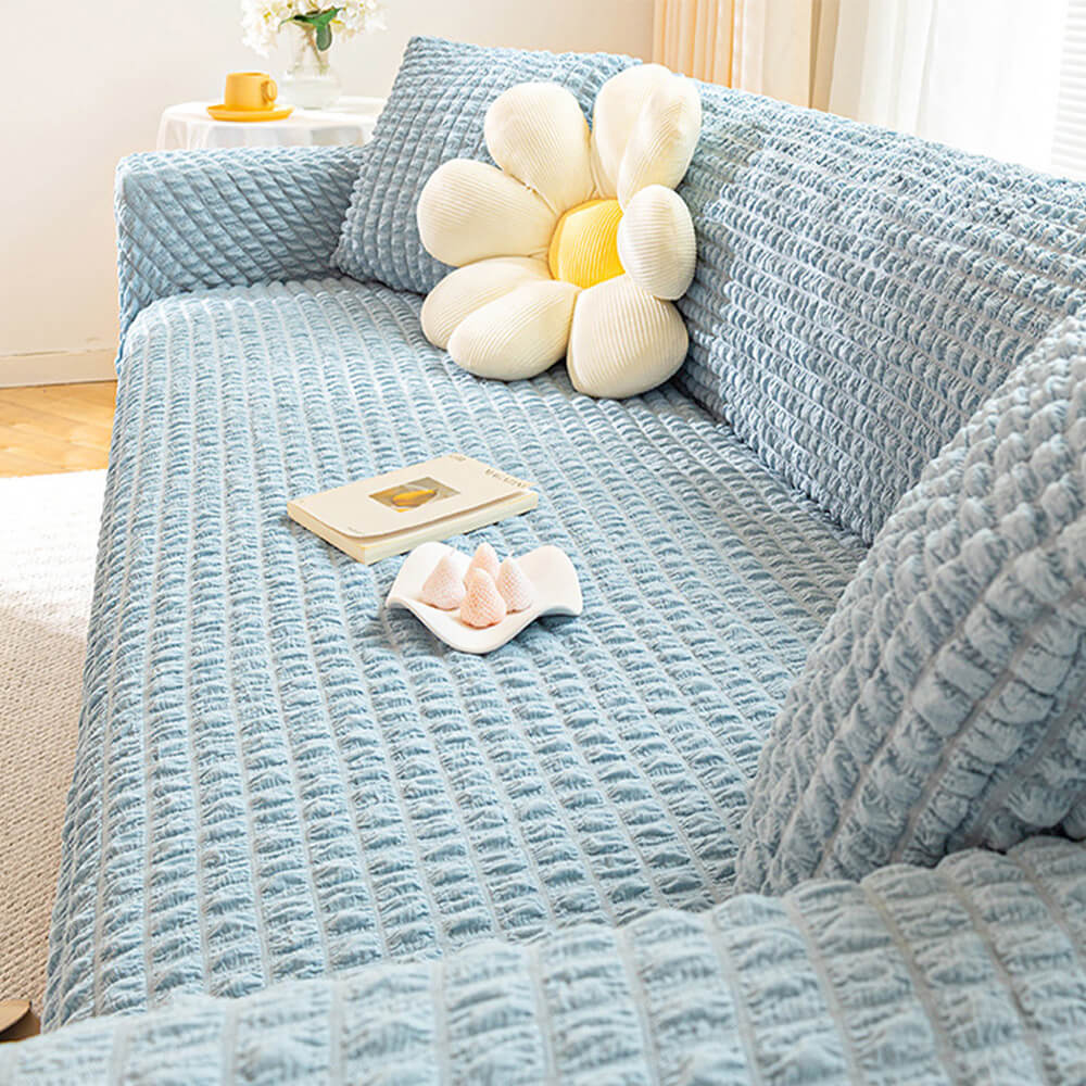 Square Bubble Seersucker Stretch Furniture Protector Magic Sofa Cover