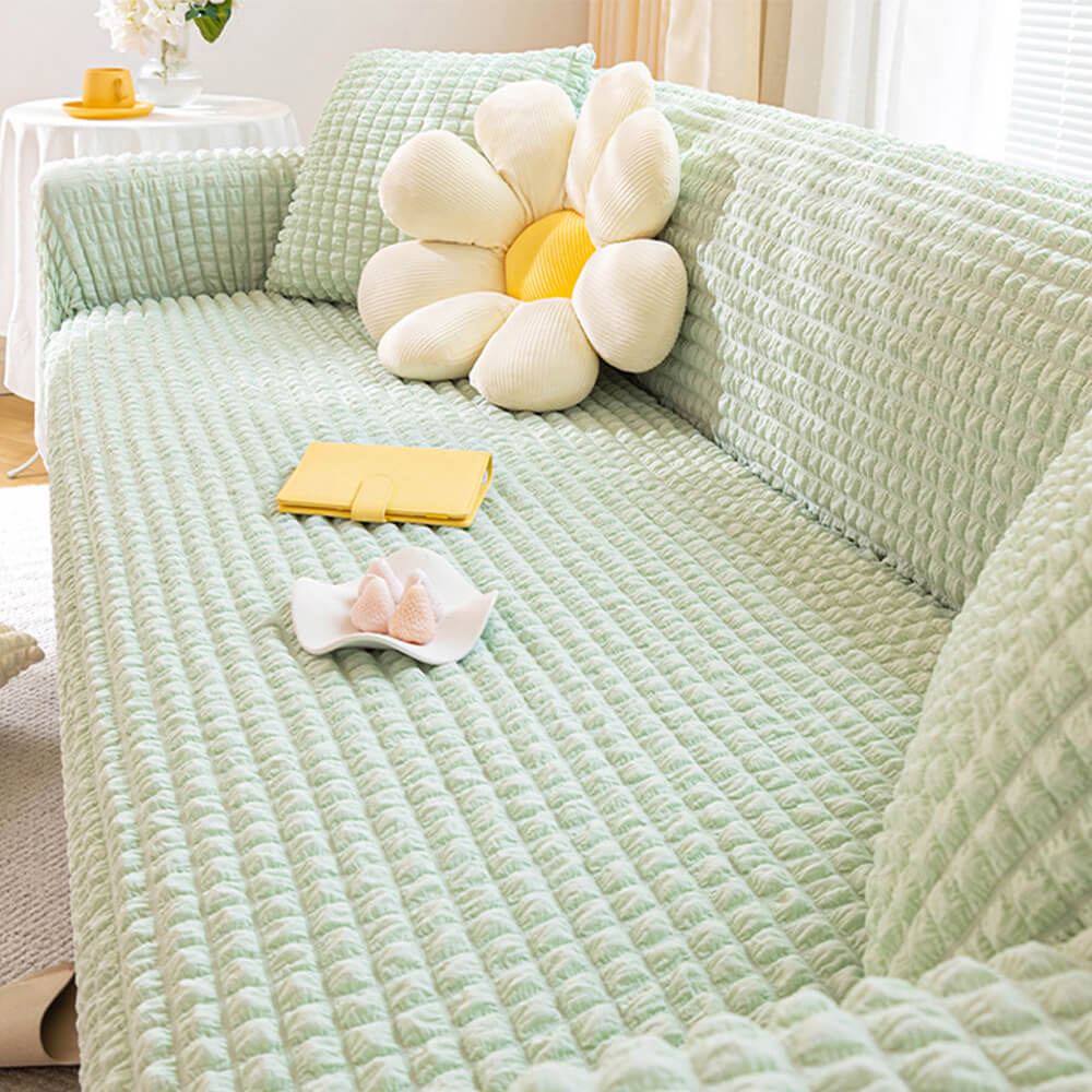 Square Bubble Seersucker Stretch Furniture Protector Magic Sofa Cover