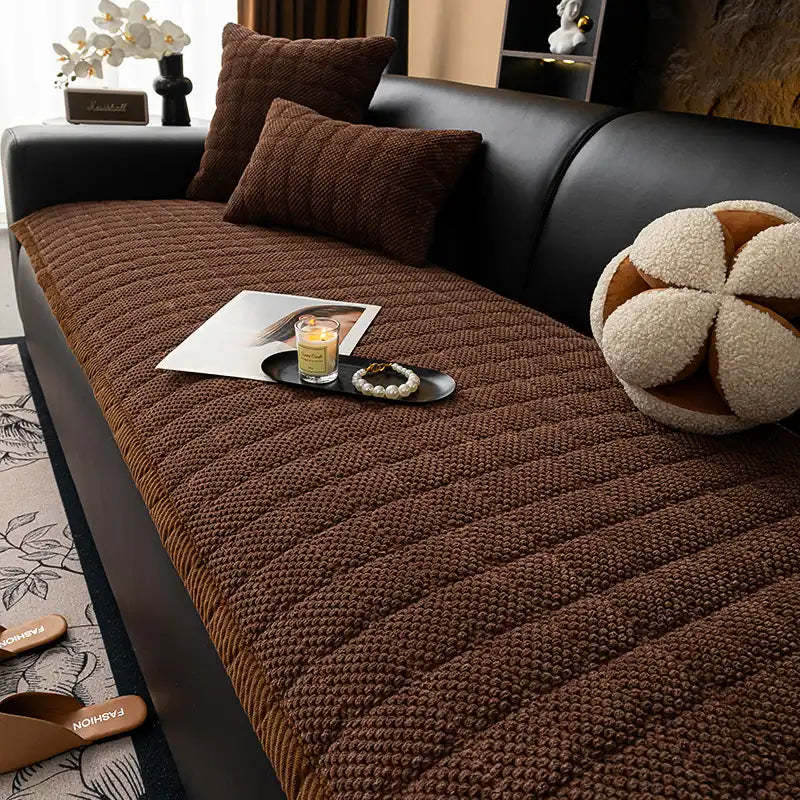 Square Corduroy Anti-Scratch Fabric Pet Friendly Non-Slip Sofa Cover