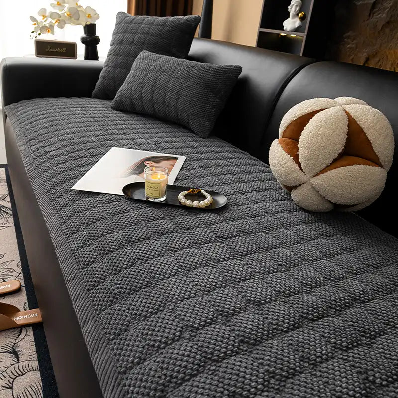 Square Corduroy Anti-Scratch Fabric Pet Friendly Non-Slip Sofa Cover
