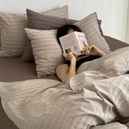 Striped Yarn-Dyed Cotton Duvet Cover Bed Sheet Set