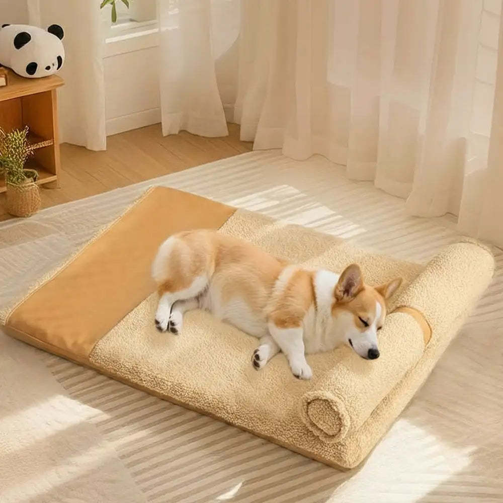 Teddy Fluffy Deep Sleep Large Space Pillow Dog Bed - Honey Amber