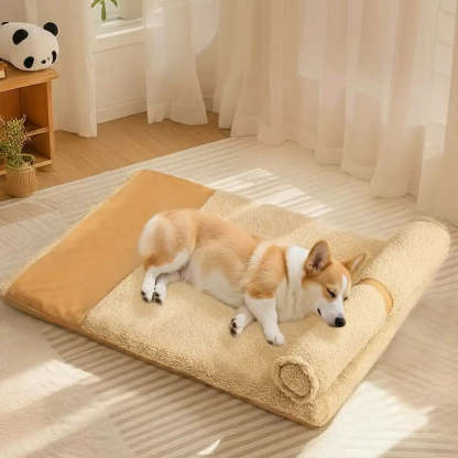 Teddy Fluffy Deep Sleep Large Space Pillow Dog Bed - Honey Amber