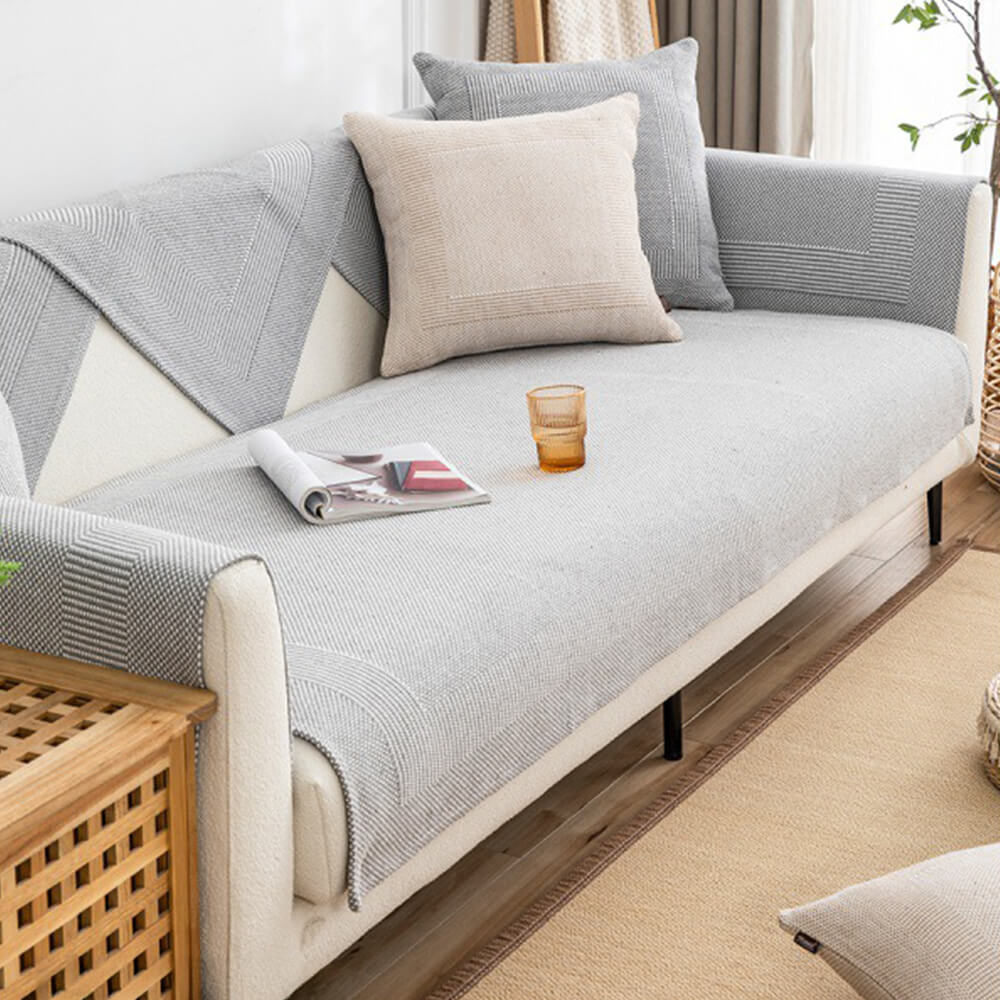 Thick Textured Weave Cotton Linen Anti-Scratch Sofa Cover