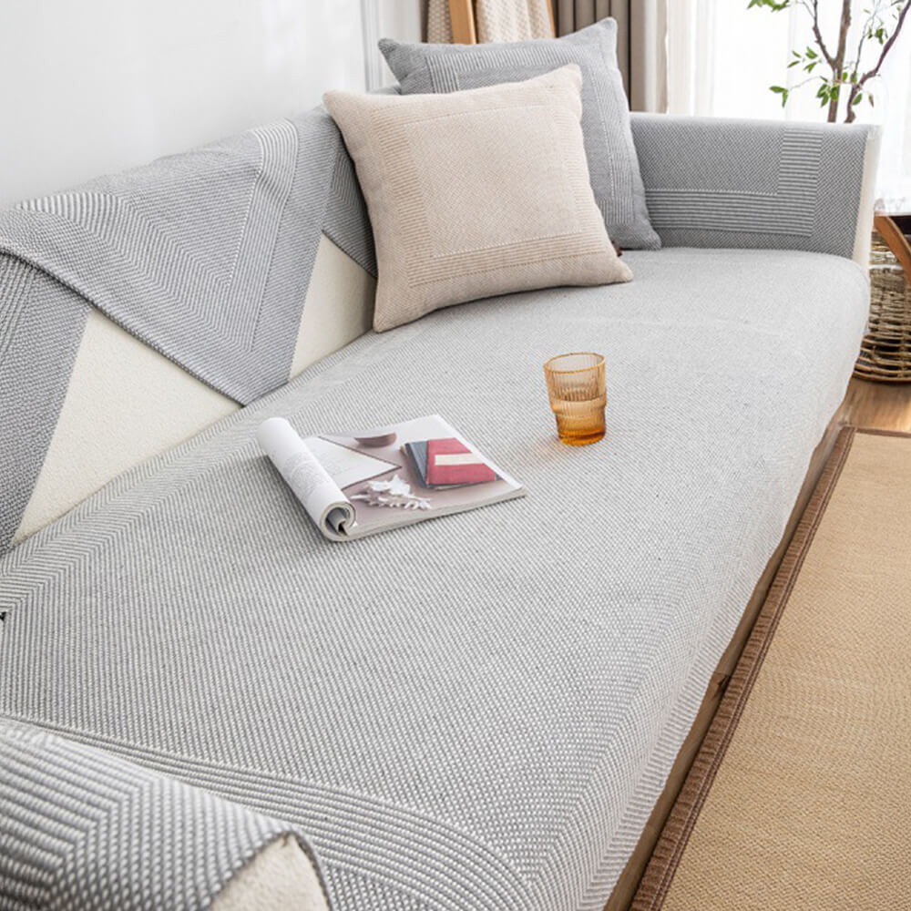 Thick Textured Weave Cotton Linen Anti-Scratch Sofa Cover