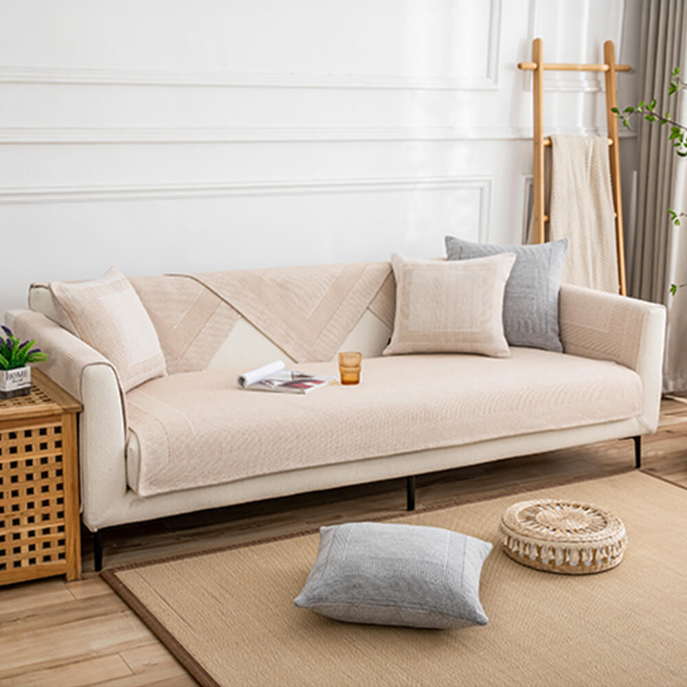Thick Textured Weave Cotton Linen Anti-Scratch Sofa Cover