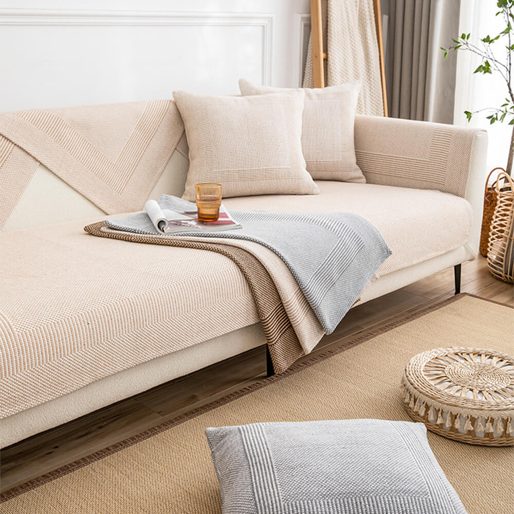 Thick Textured Weave Cotton Linen Anti-Scratch Sofa Cover