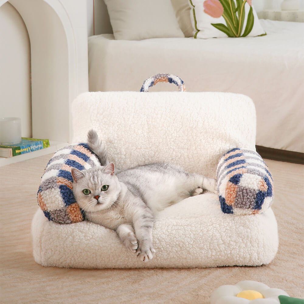 Vintage Chequered Washable Calming Dog & Cat Sofa Bed