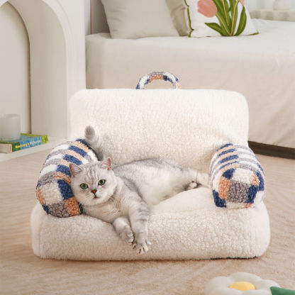 Vintage Chequered Washable Calming Dog & Cat Sofa Bed