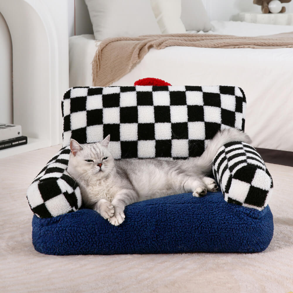 Vintage Chequered Washable Calming Dog & Cat Sofa Bed