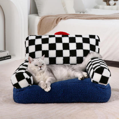 Vintage Chequered Washable Calming Dog & Cat Sofa Bed