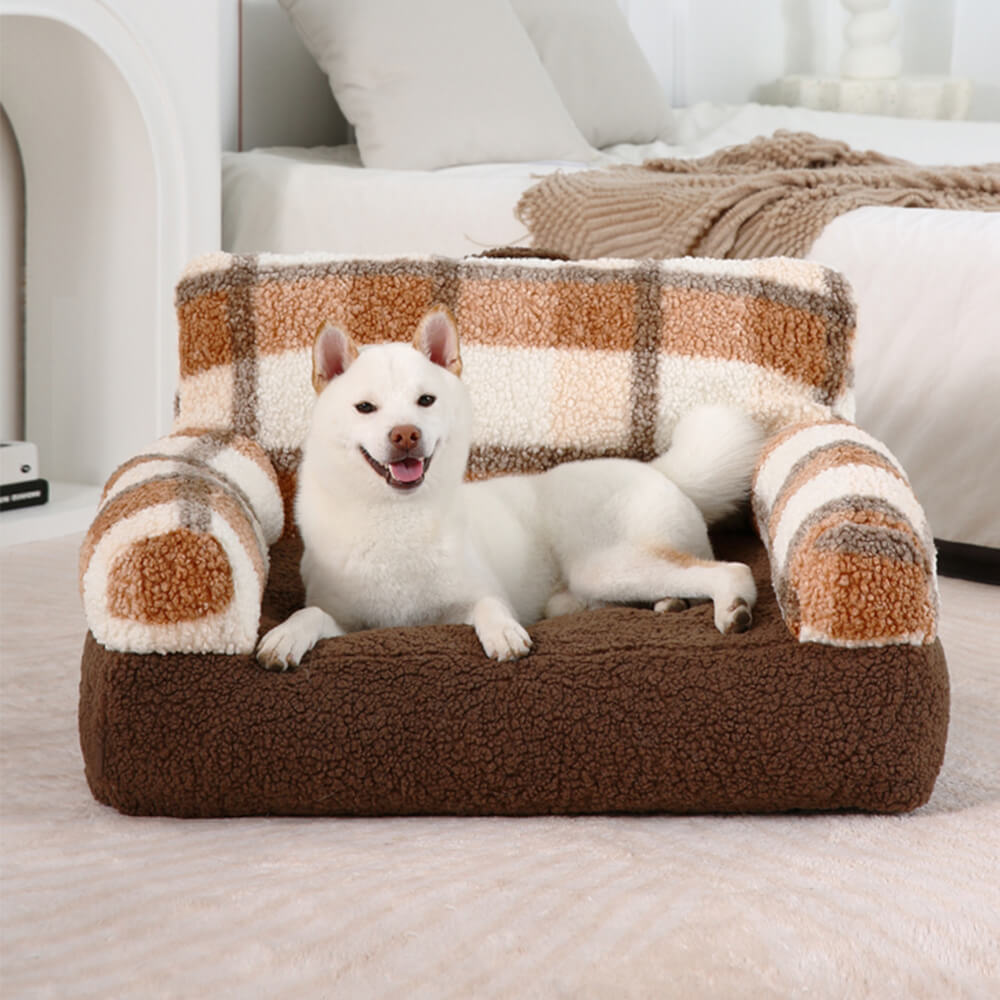 Vintage Chequered Washable Calming Dog & Cat Sofa Bed