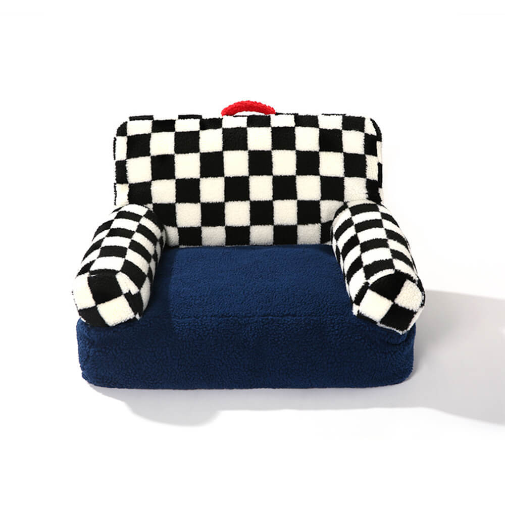 Vintage Chequered Washable Calming Dog & Cat Sofa Bed