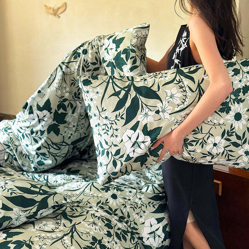 Vintage French Floral Cotton Duvet Cover Bed Sheet Set