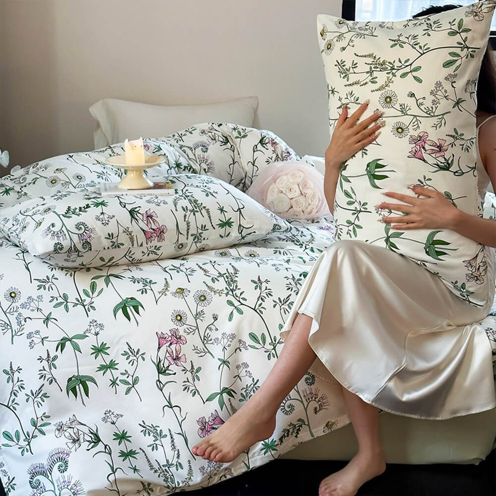 Vintage French Floral Cotton Duvet Cover Bed Sheet Set