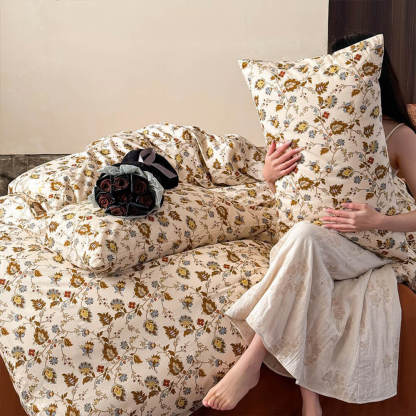 Vintage French Floral Cotton Duvet Cover Bed Sheet Set