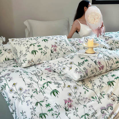 Vintage French Floral Cotton Duvet Cover Bed Sheet Set