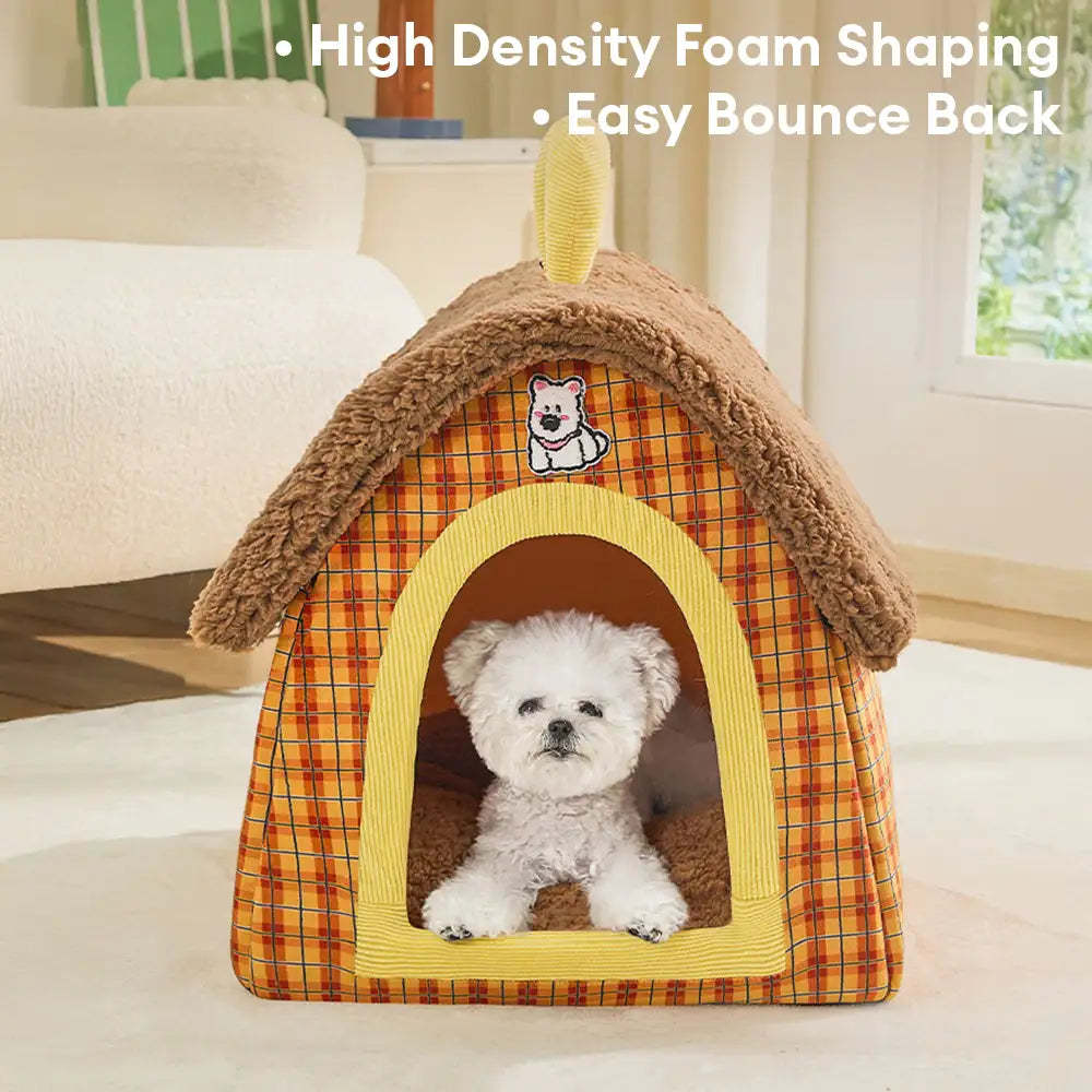 Vintage Plaid Cosy Plush Warm Foldable Cat Cave Dog House