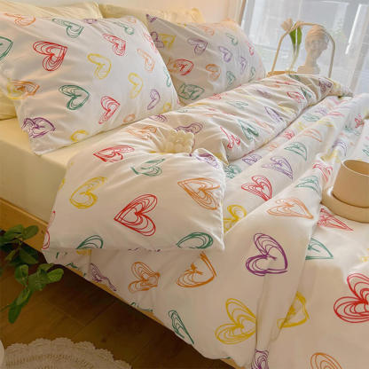 Watercolour Heart Gradient Cotton Duvet Cover Bed Sheet Set