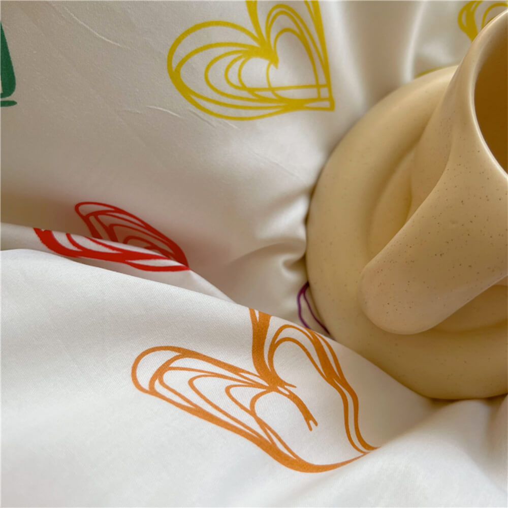 Watercolour Heart Gradient Cotton Duvet Cover Bed Sheet Set