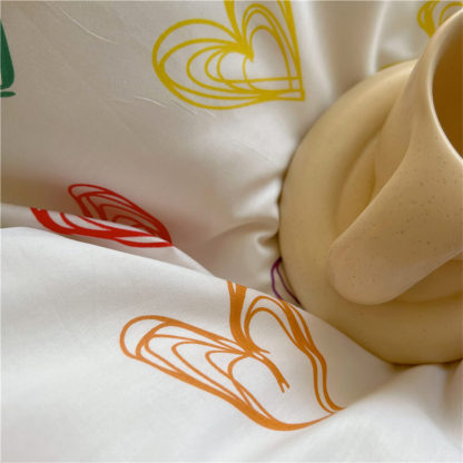 Watercolour Heart Gradient Cotton Duvet Cover Bed Sheet Set