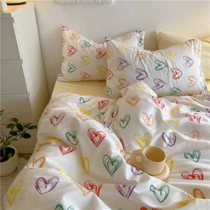 Watercolour Heart Gradient Cotton Duvet Cover Bed Sheet Set