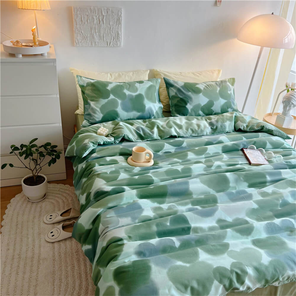 Watercolour Heart Gradient Cotton Duvet Cover Bed Sheet Set