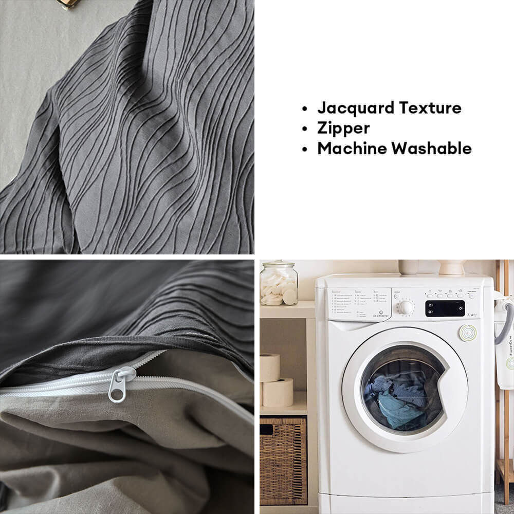 Wavy Jacquard Percale Cotton Duvet Cover Bed Sheet Set