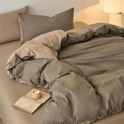Wavy Jacquard Percale Cotton Duvet Cover Bed Sheet Set