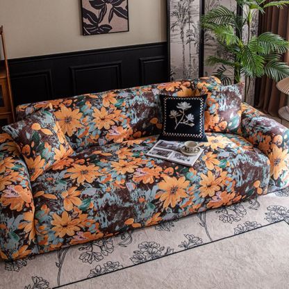 Garden Floral Polar Fleece Sofa Protection Full Cover Stretch Magic Sofa Cover