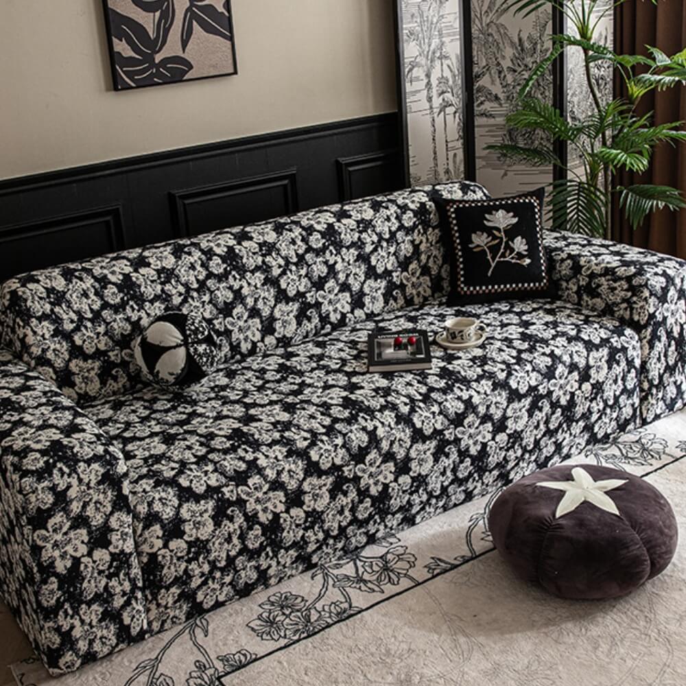 Garden Floral Polar Fleece Sofa Protection Full Cover Stretch Magic Sofa Cover