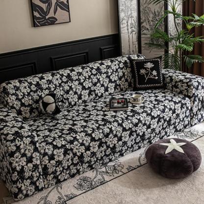 Garden Floral Polar Fleece Sofa Protection Full Cover Stretch Magic Sofa Cover