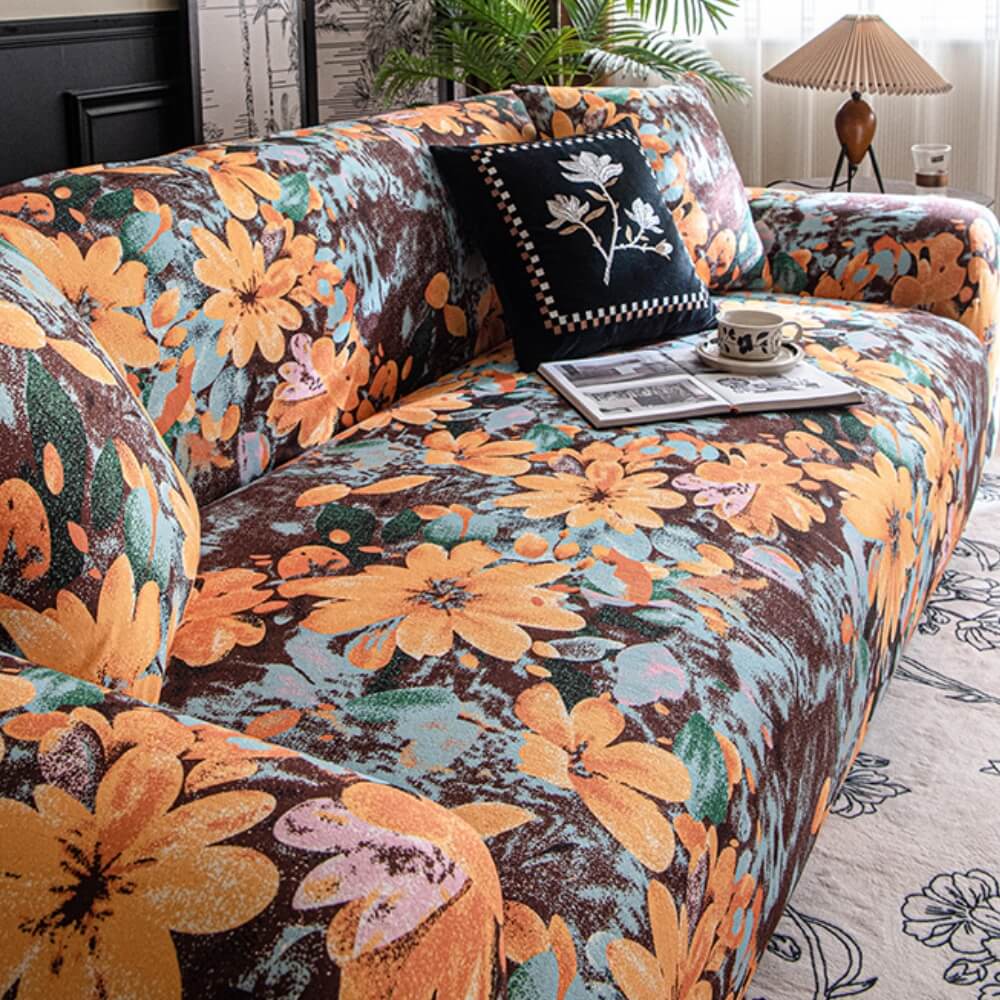 Garden Floral Polar Fleece Sofa Protection Full Cover Stretch Magic Sofa Cover