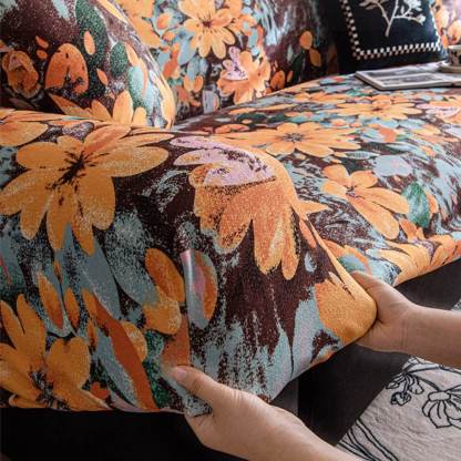 Garden Floral Polar Fleece Sofa Protection Full Cover Stretch Magic Sofa Cover