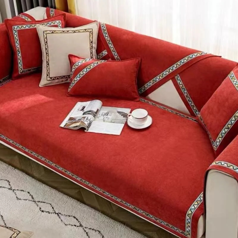 Geometric Decor Solid Colour Chenille Non-Slip Comfort Sofa Cover