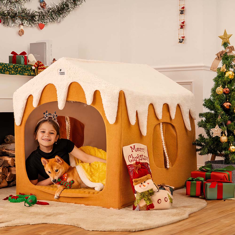 Gingerbread Snow House Pet Tent Detachable Large Human Dog House