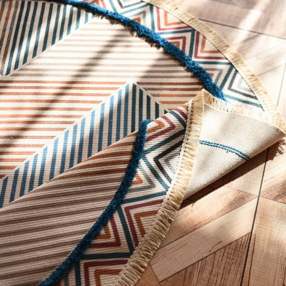 Hand-woven Cotton Linen Vintage Round Rug