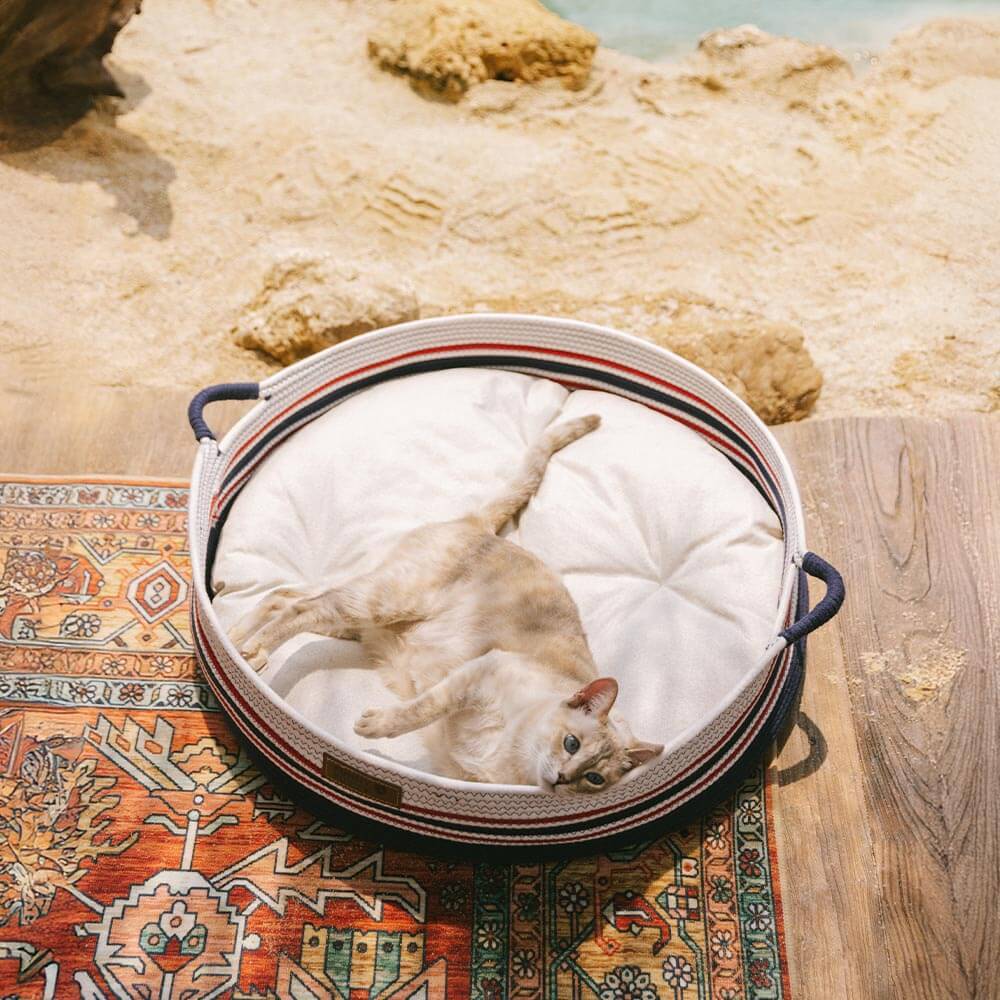 Handcrafted Stripe Calming Cat Bed - Timeless Nest