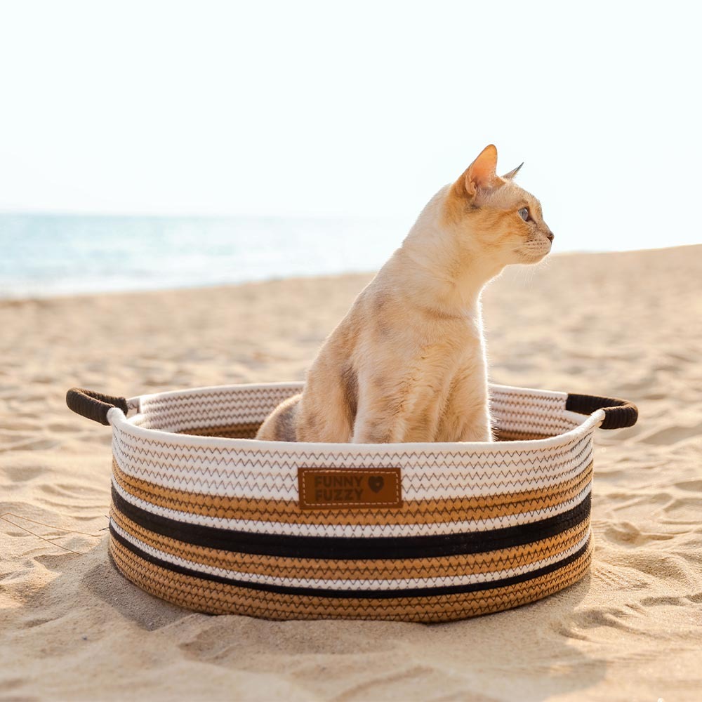 Handcrafted Stripe Calming Cat Bed - Timeless Nest